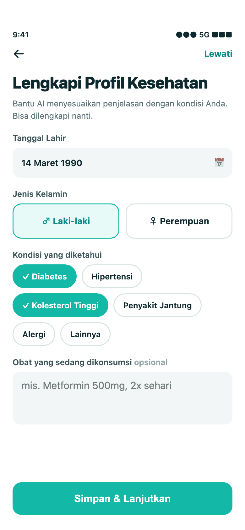 Alocare health profile onboarding screen