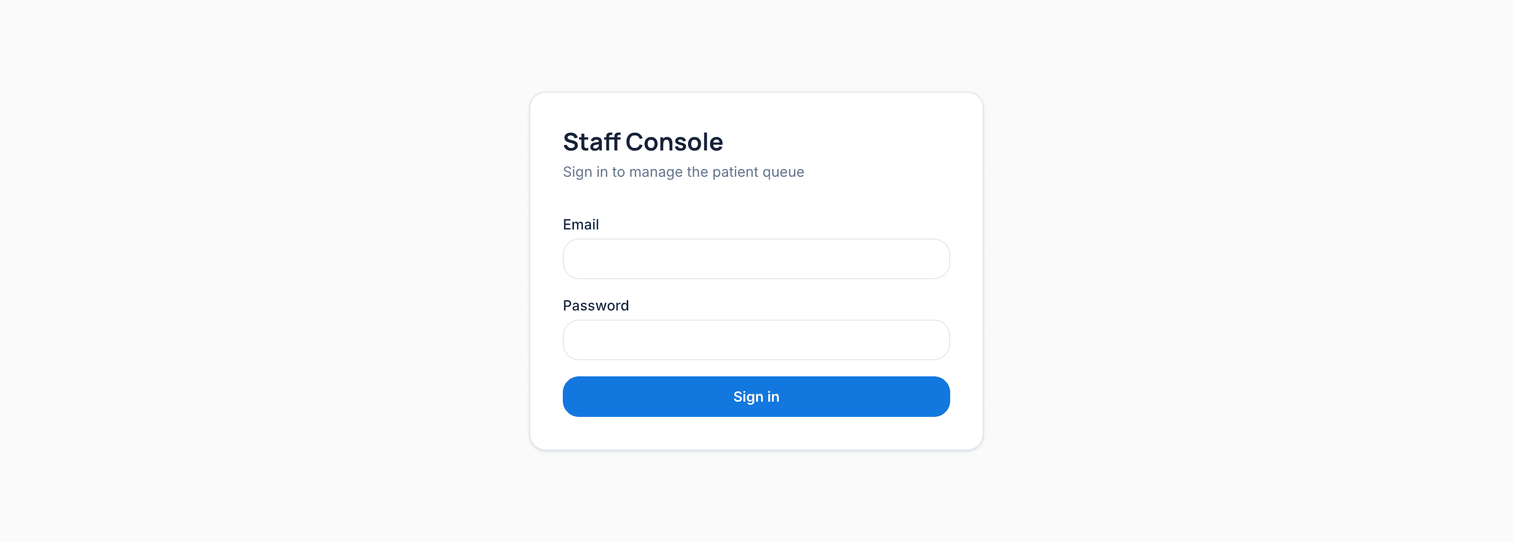 Alocare Queue staff console login form